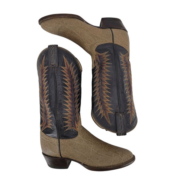 Vintage Tony Lama Exotic Leather Men's Size 9E Brown Cowboy Western Boots USA - Picture 15 of 16